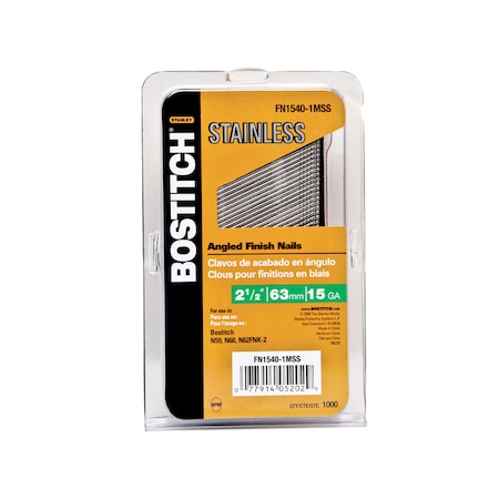 Bostitch Collated Finishing Nail, Stainless Steel, 15 ga FN1540-1MSS